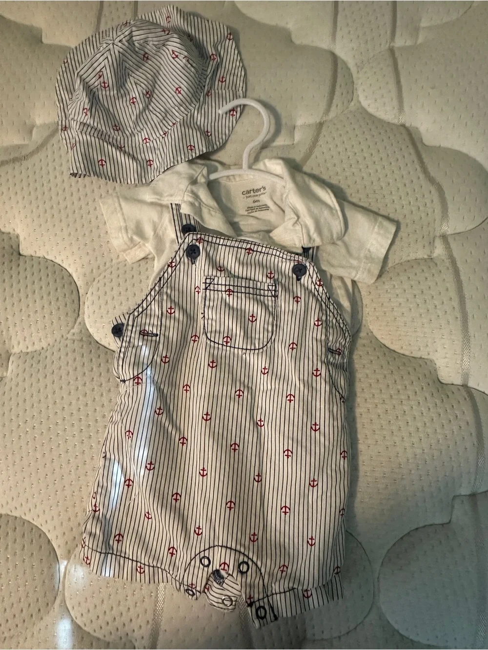 Carter's White Sailboat Print Sleeveless Tank Romper - Red & Navy Accents